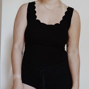 SHEIN Black Bodysuit with Scalloped Detail